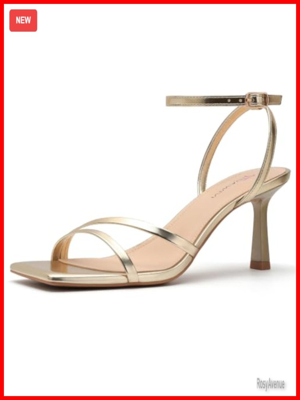 Faux Leather Strappy Heeled Sandals Square Toe Kitten Heel Party Dress